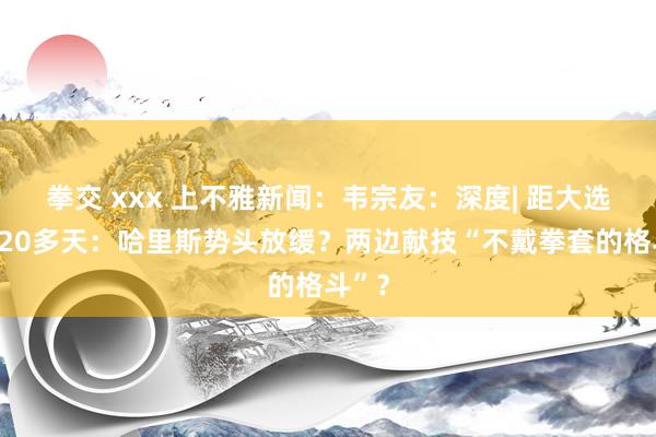 拳交 xxx 上不雅新闻：韦宗友：深度| 距大选仅剩20多天：哈里斯势头放缓？两边献技“不戴拳套的格斗”？